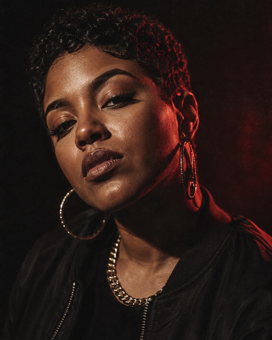 Nova Reign, hard-lit portrait